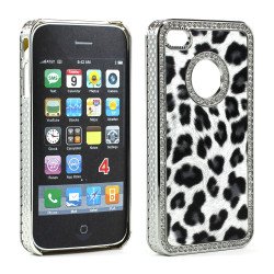 iPhone 4 4S  Leopard Diamond Chrome Case (Black)